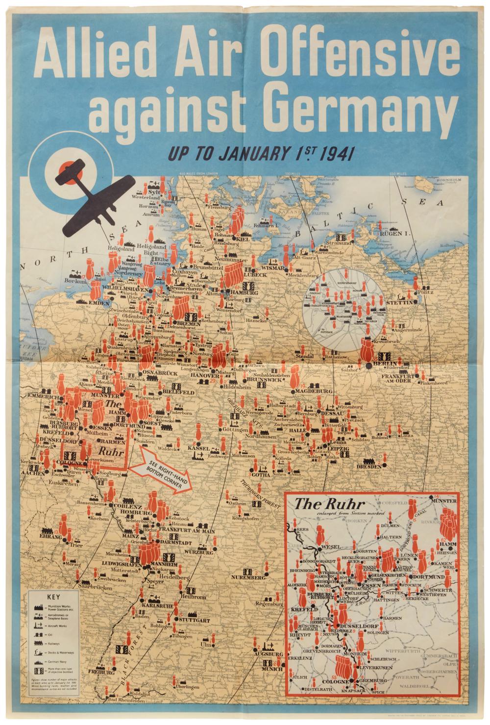 Appraisal: WWII Poster Allied Air Offensive against Germany up to January