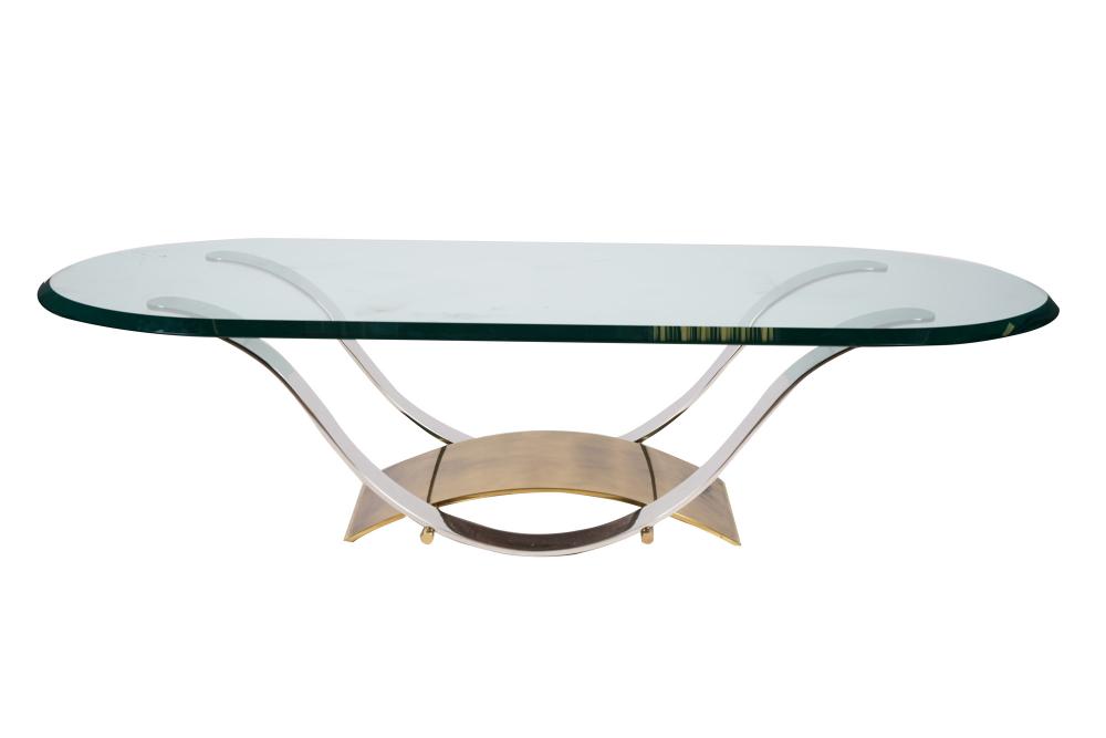 Appraisal: KARL SPRINGER POLISHED STEEL BRASS COFFEE TABLECondition top with a