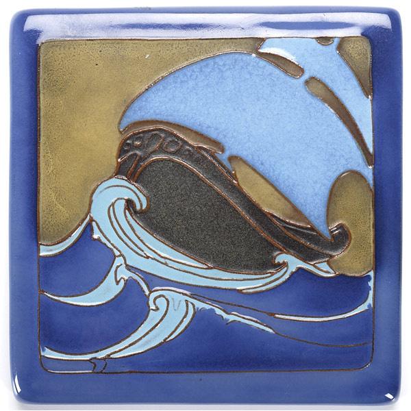 Appraisal: CALIFORNIA FAIENCE Square tile decorated in cuenca with a tall