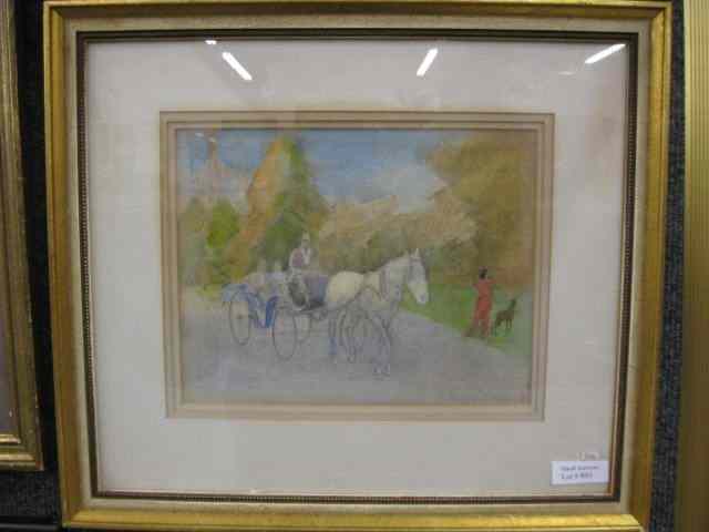 Appraisal: Boris Solotareff ''Autumn in Central Park'' carriage horse ride watercolor