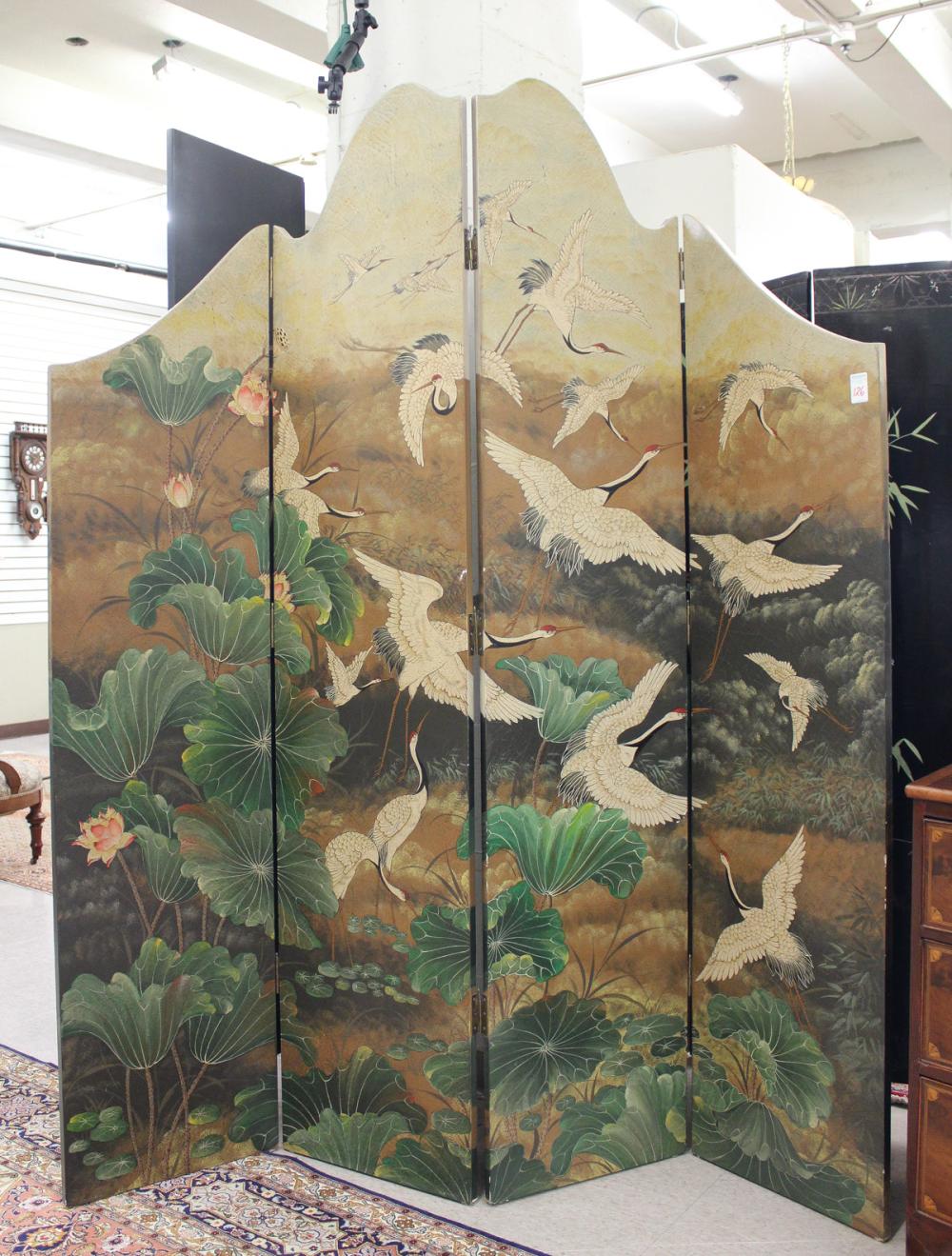 Appraisal: DECORATIVE FOUR-PANEL FLOOR SCREEN Chinese recent production the obverse featuring