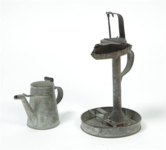 Appraisal: BETTY LAMP AND TIDY American th century Iron betty lamp