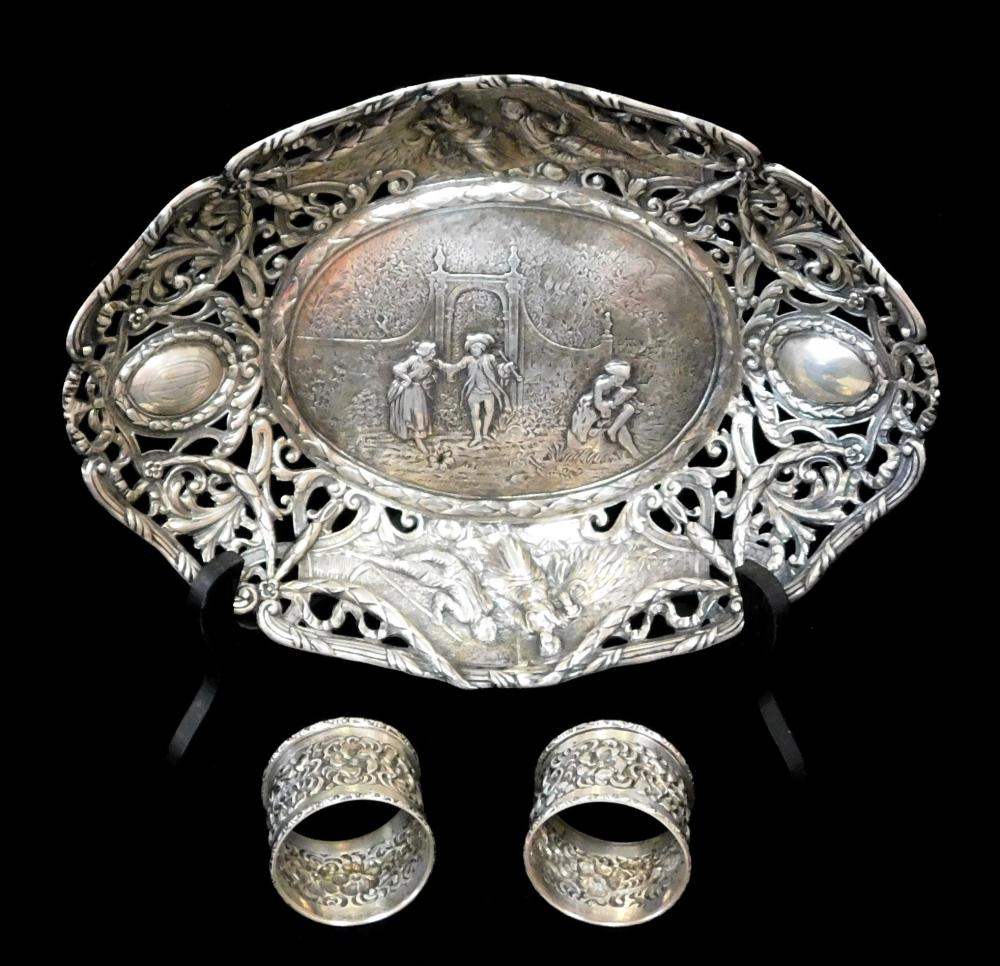 Appraisal: SILVER THREE PIECES OF REPOUSSE SILVER INCLUDING A DECORATED AND