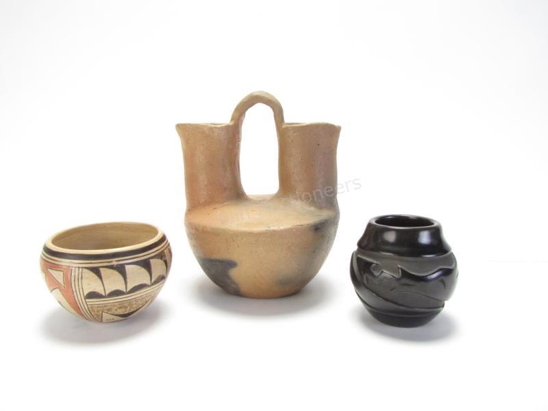 Appraisal: Three Items native American pottery including Florence Santa Clara black-on-black