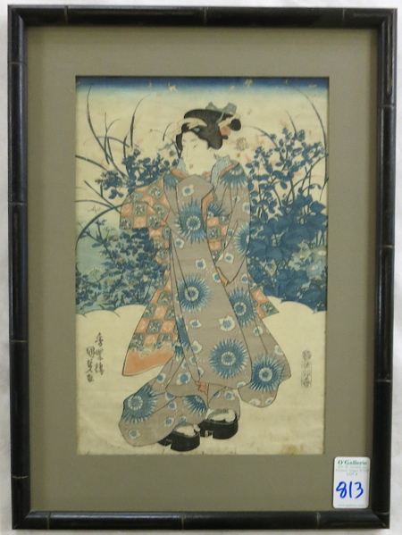 Appraisal: UTAGAWA KUNISADA WOODCUT Japan - Woman in the snow Image