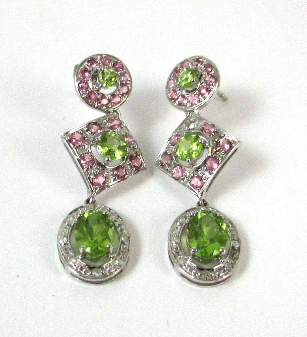 Appraisal: PAIR OF PERIDOT PINK TOPAZ AND DIAMOND EARRINGS each k