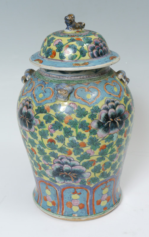 Appraisal: CHINESE POLYCHROME COVERED GINGER JAR Floral design in a color