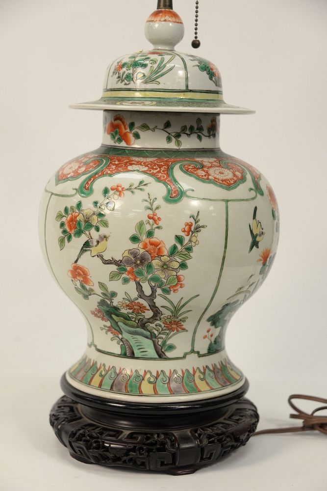 Appraisal: Famille Verte Chinese Porcelain Urn made into a table lamp