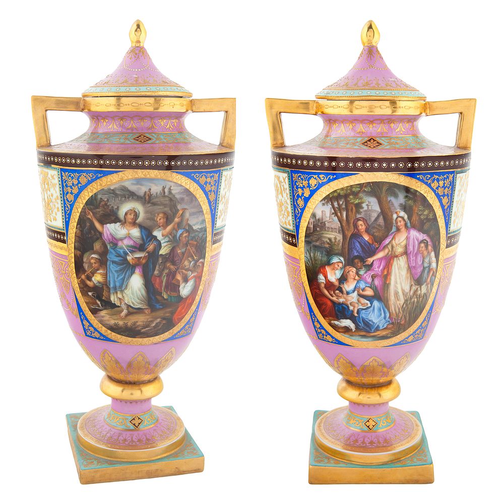 Appraisal: A PAIR OF AUSTRIAN PORCELAIN VASES ACKERMANN FRITZE RUDOLSTADT-VOLKESTEDT FIRST