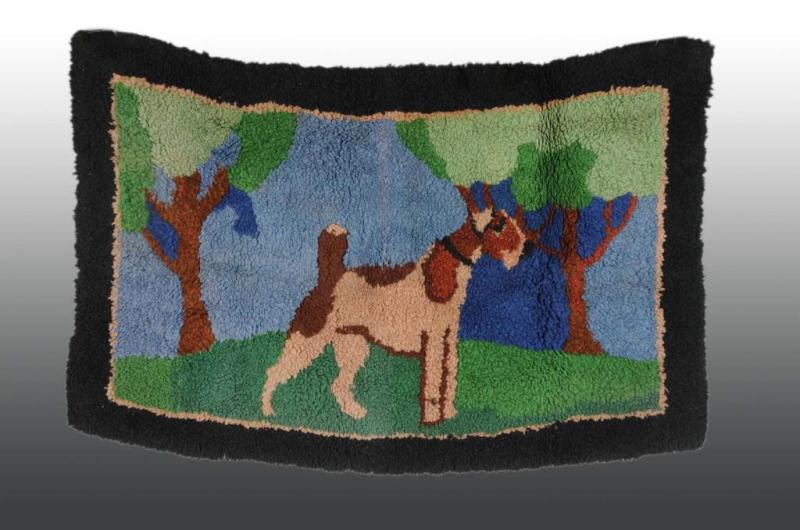 Appraisal: Antique Hooked Rug Depicting Dog Description Nice deep colors No