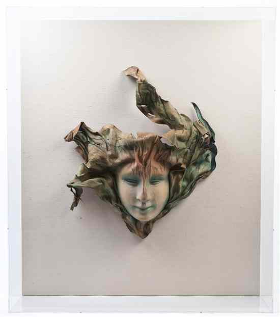 Appraisal: A Dyed Leather and Silk Mask mounted in a plexiglass