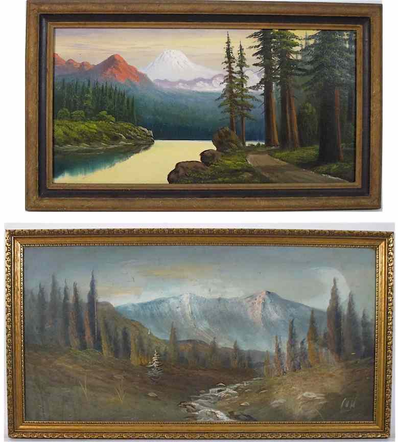 Appraisal: TWO OIL ON BOARD DEPICTING CASCADE MOUNTAINS early th century