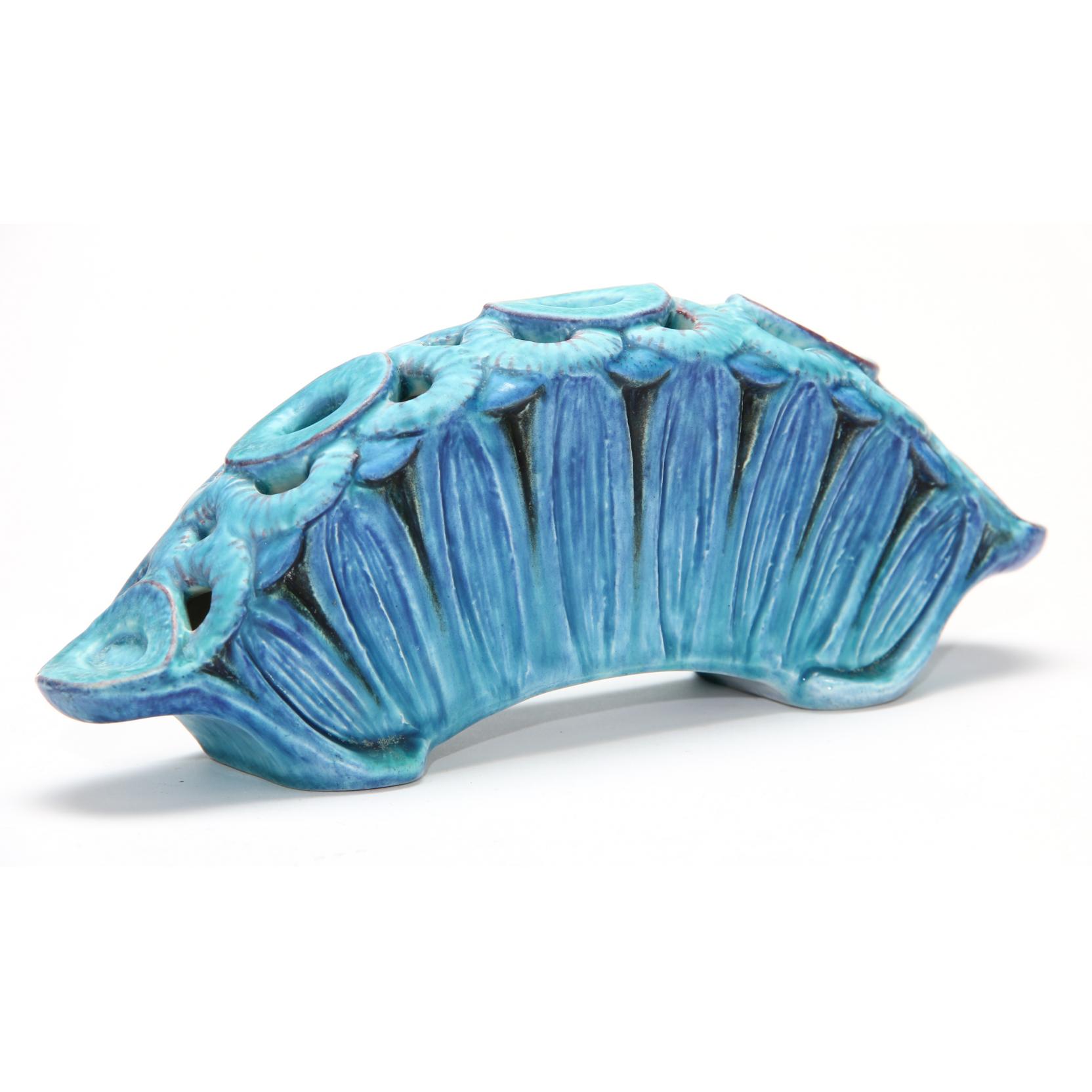 Appraisal: Emile Decoeur Flower Frog French circa turquoise blue black and