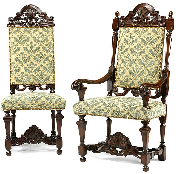 Appraisal: A set of eight William and Mary style dining chairs