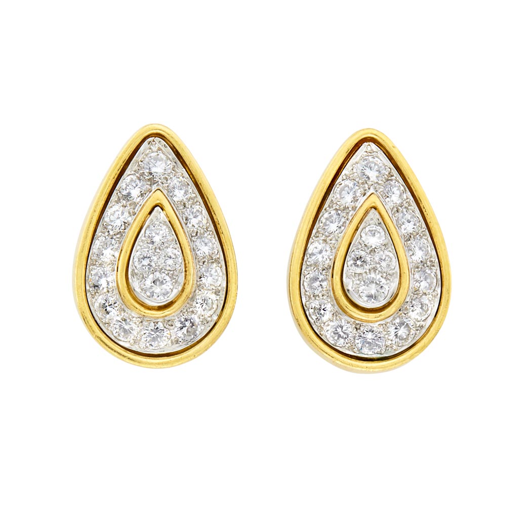 Appraisal: Pair of Two-Color Gold and Diamond Earclips Tiffany Co kt