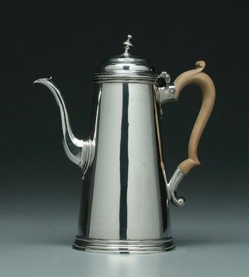 Appraisal: George II English silver coffeepot Peze Pilleau French Huguenot London