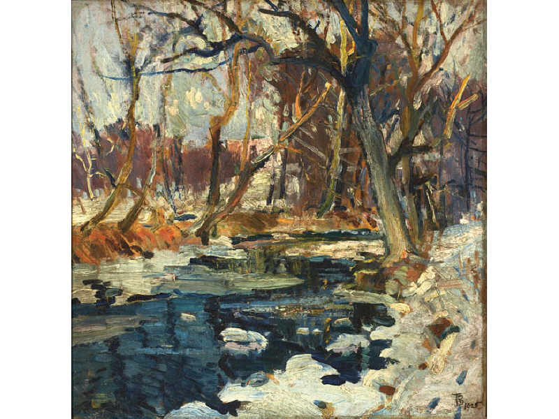 Appraisal: THOMAS P BARNETT AMERICAN - Winter Stream oil on artist