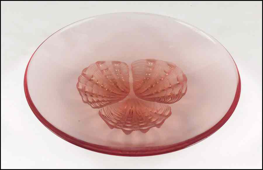 Appraisal: LALIQUE GLASS CENTER BOWL Raised on shell form tripod feet