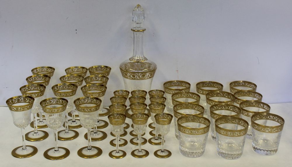 Appraisal: SAINT LOUIS Signed Lot Of Gilt Decorated Stemware A Decanter