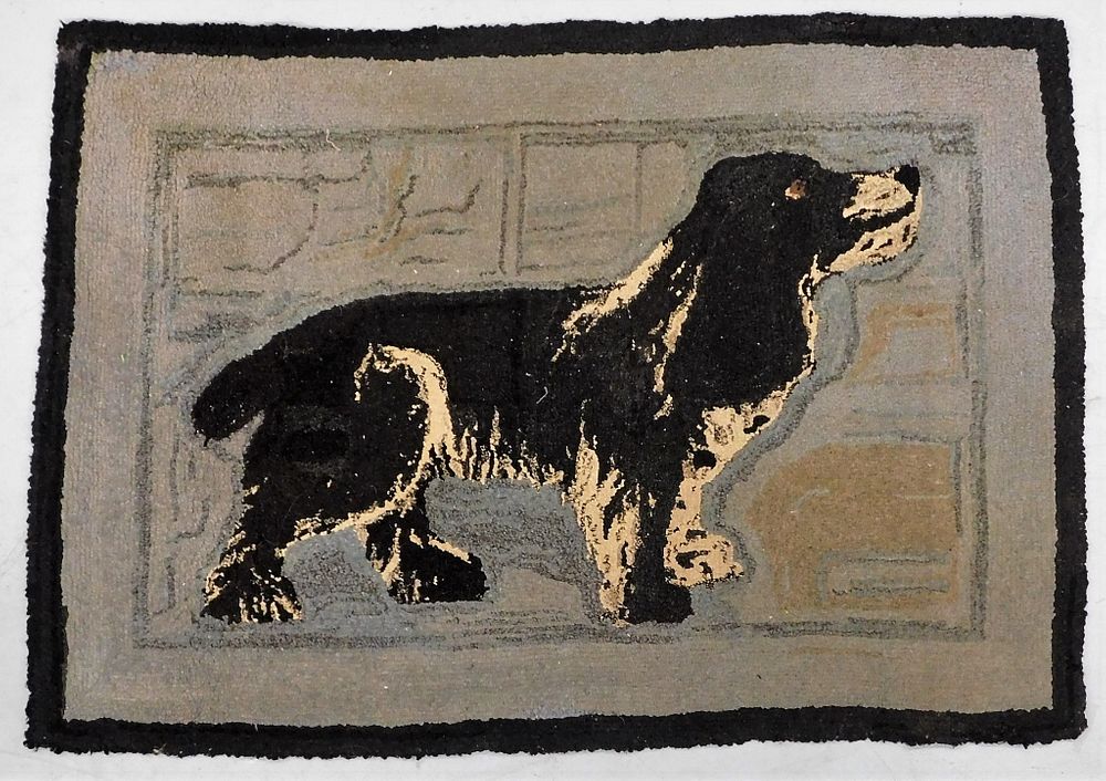 Appraisal: American Folk Art Cocker Spaniel Dog Hook Rug United States