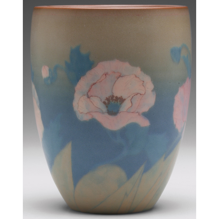 Appraisal: Good Rookwood vase Vellum glaze with finely detailed poppies nicely