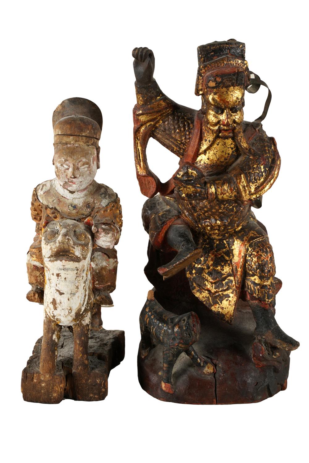 Appraisal: TWO ASIAN CARVED PAINTED WOOD FIGURESCondition each with minor losses