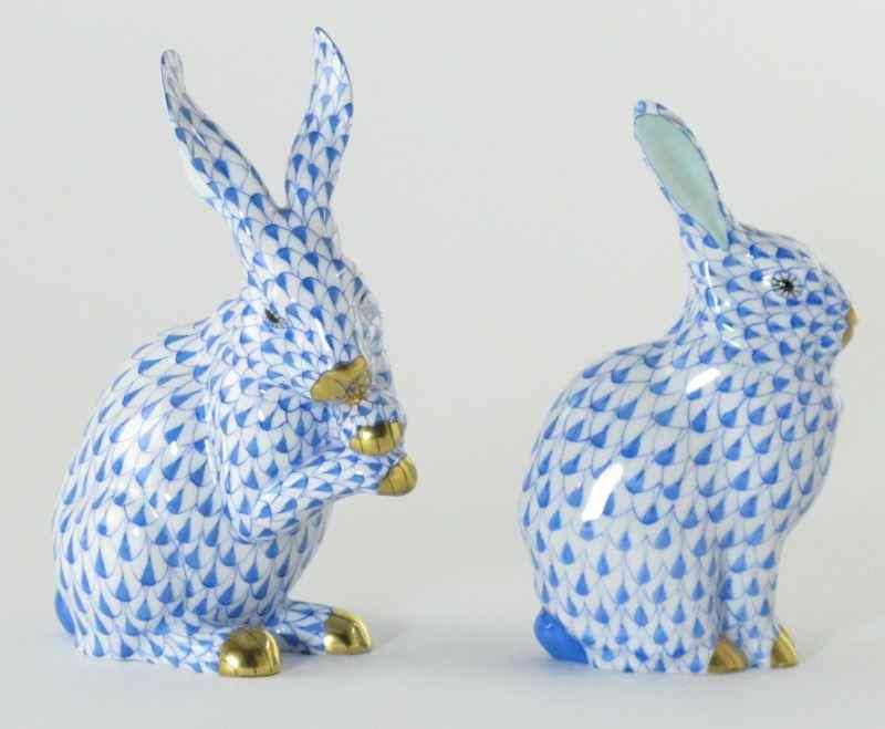 Appraisal: Two Herend Rabbitsboth of hand painted blue fishnet motif one