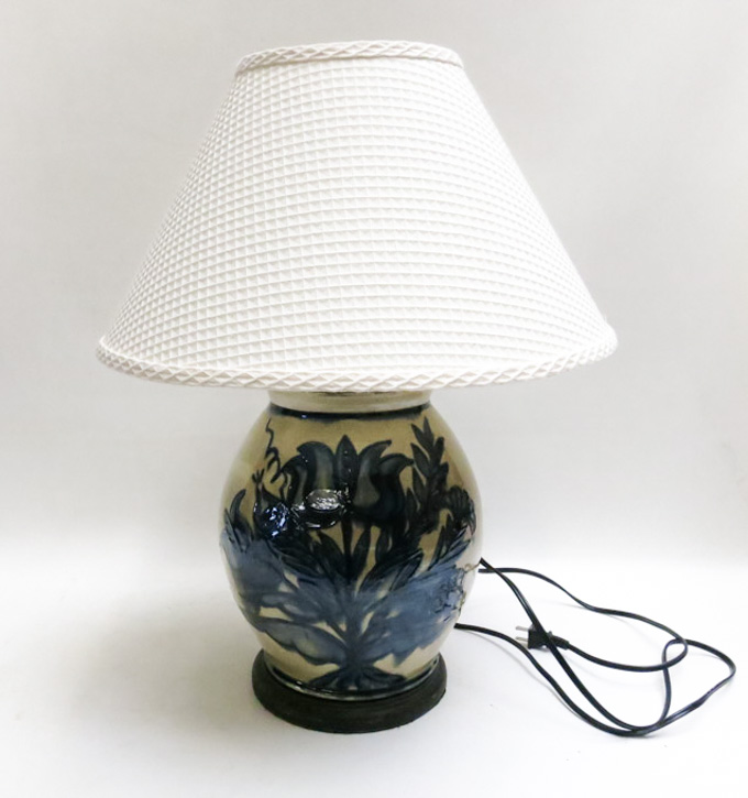 Appraisal: REDSTONE POTTERY TABLE LAMP signed and dated by artist Pamela