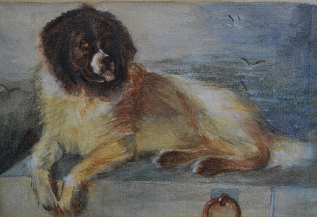 Appraisal: After Edwin LandseerWatercolour of a dog by the porch cm