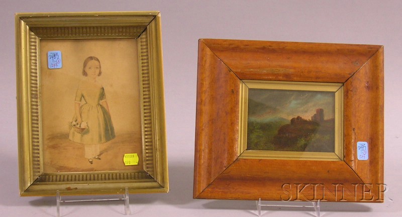 Appraisal: Three Framed Works a giltwood framed oval plaster profile portrait