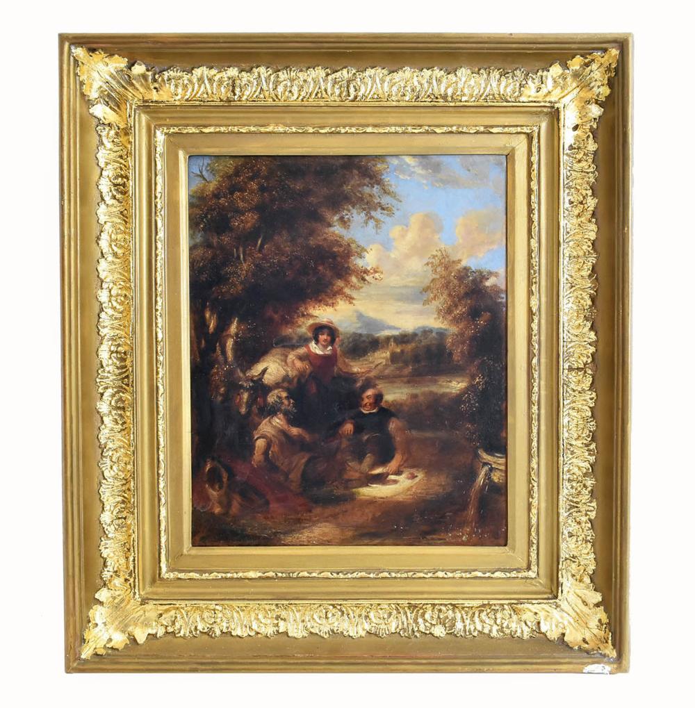 Appraisal: EUROPEAN SCHOOL TH CENTURY Woodland Landscape with Shepherd Sheep and