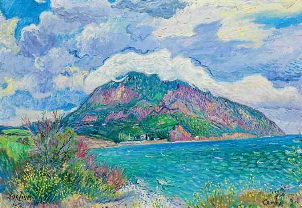 Appraisal: DAVID BURLIUK Russian American - ''Crimea'' oil on canvas signed