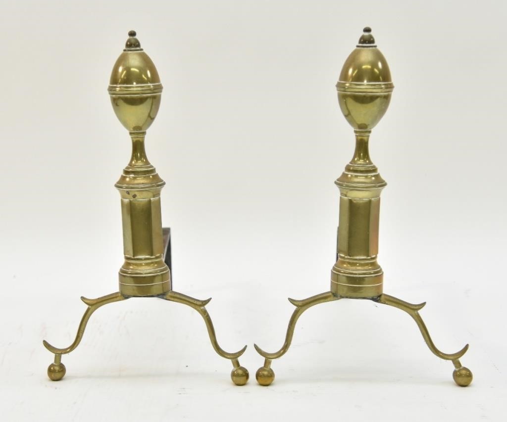 Appraisal: Pair of brass lemon top andirons circa with ball feet