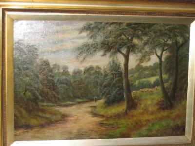 Appraisal: T E STUBBS Landscape with River Trees and Sheep signed