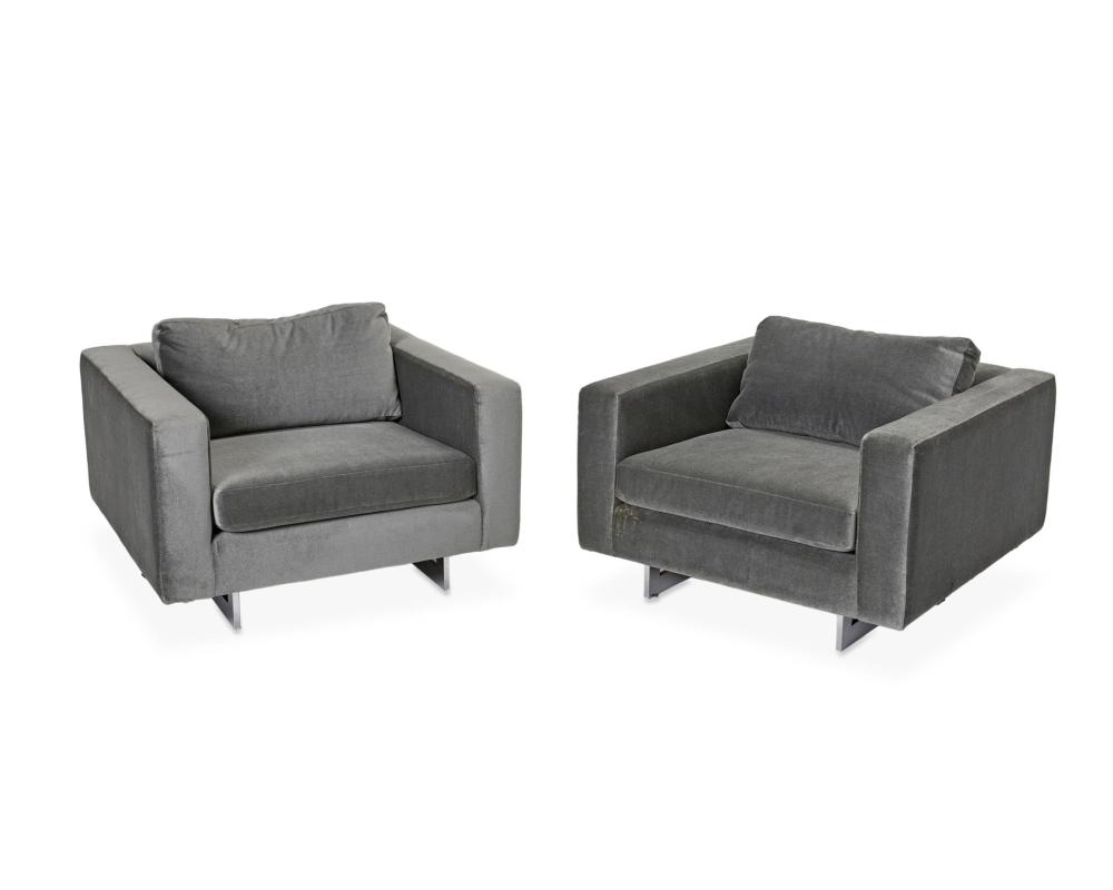 Appraisal: A pair of contemporary cube chairs st Century Each upholstered