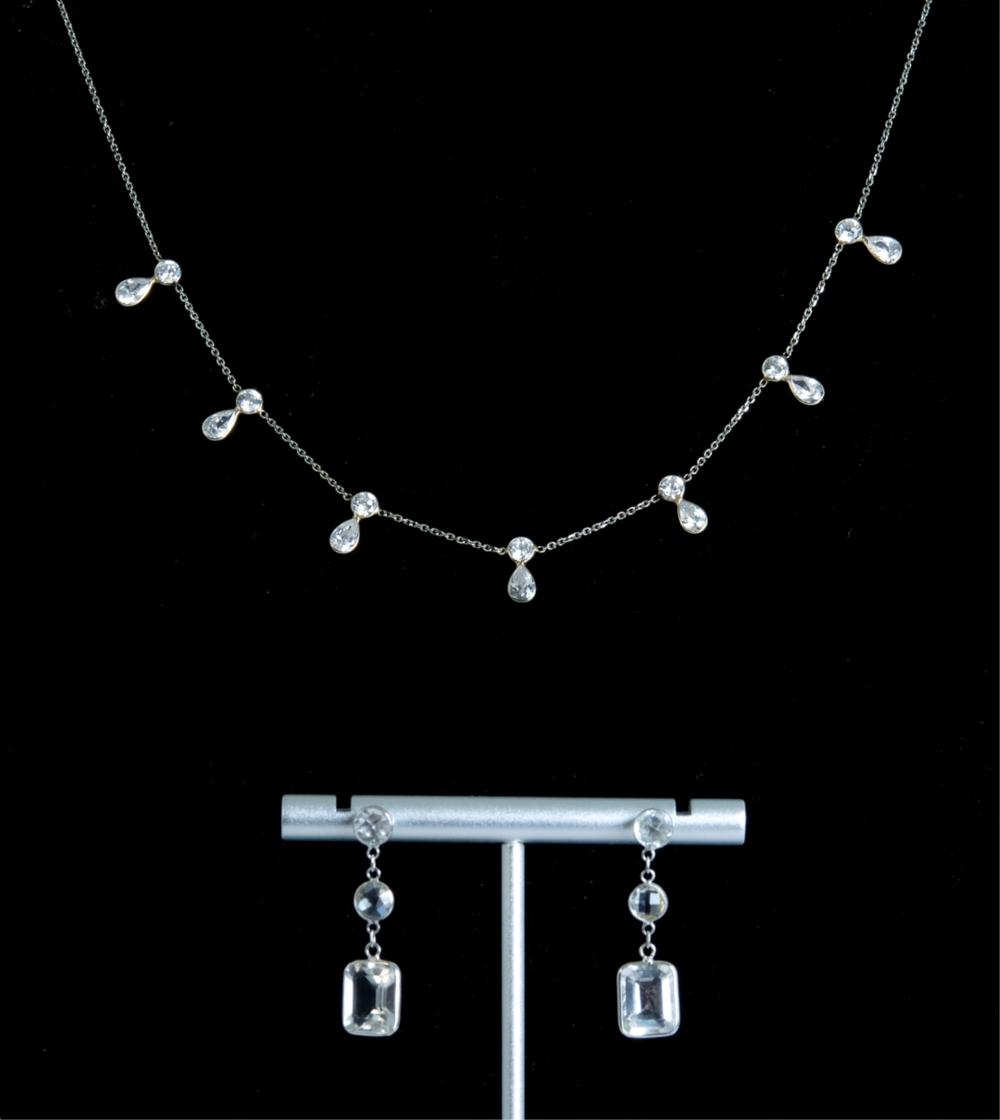 Appraisal: K WG NECKLACE W WG TOPAZ EARRINGS K white gold