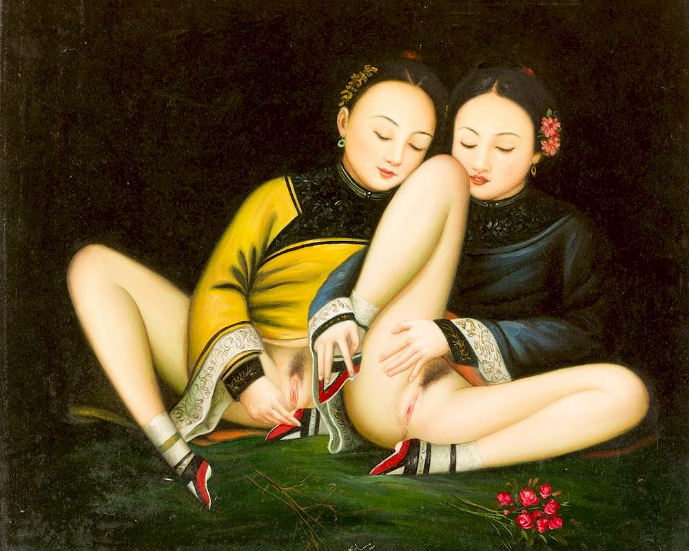 Appraisal: Chinese School Chinese school Erotica two girls in traditional dresses