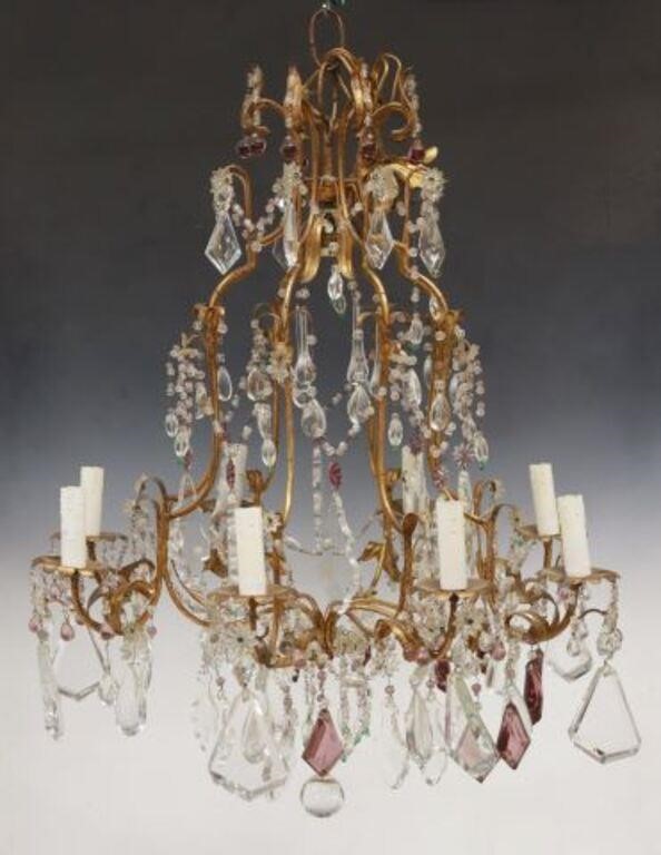 Appraisal: Italian nine-light chandelier th c gilt iron frame one downward