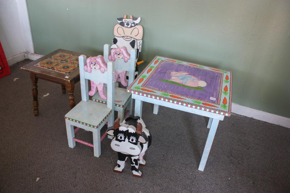 Appraisal: DAIRYVILLE ASSAY OFFICE CONTENTS children's hand painted table and two