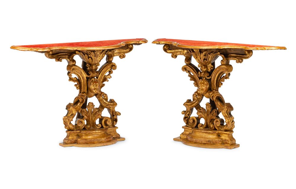 Appraisal: A Pair of Italian Giltwood Console Tables A Pair of