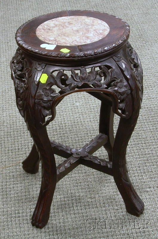 Appraisal: Chinese Export Marble-inset Carved Hardwood Stand