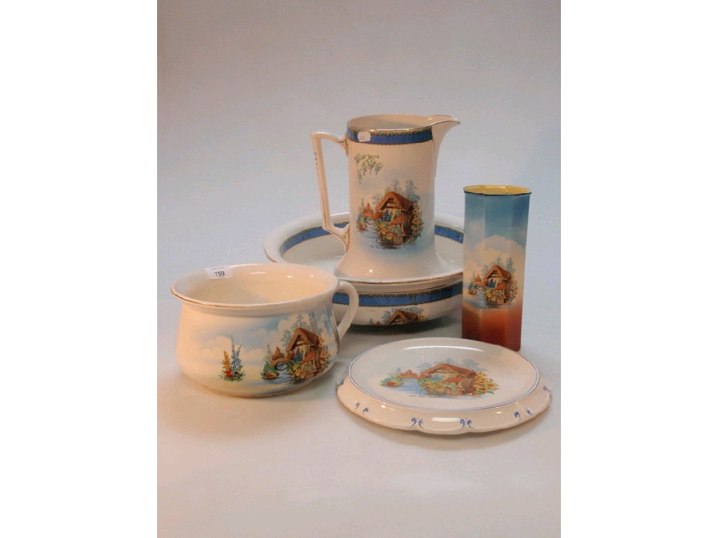 Appraisal: Falcon ware toilet set vase chamber pot and bread plate