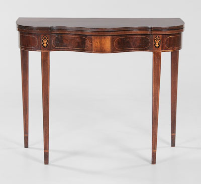 Appraisal: Federal Style Inlaid Mahogany Card Table th century serpentine top