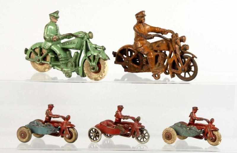 Appraisal: Lot of Cast Iron Motorcycle Toys Description American Made by