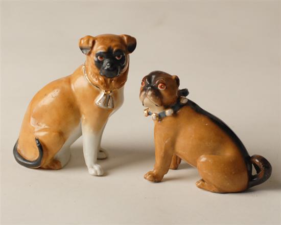 Appraisal: Two Porcelain Pug Figures painted with gilt trim one with