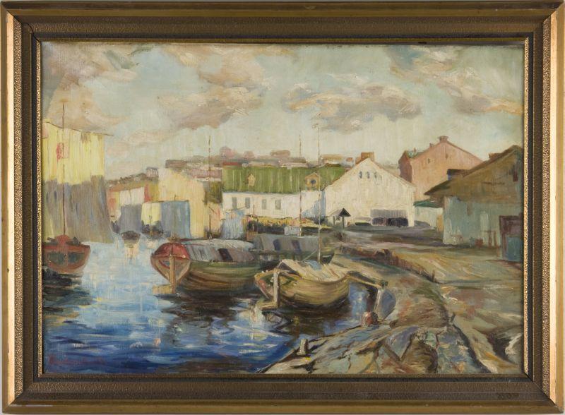 Appraisal: Greek School early th c Harbor View oil on canvas