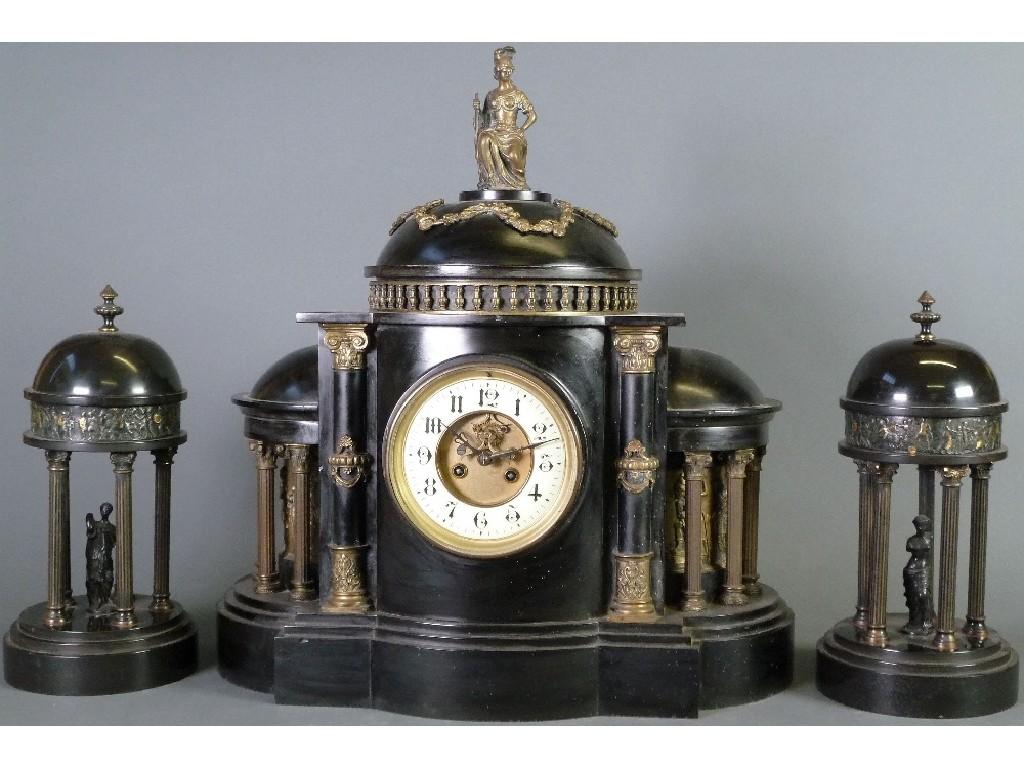 Appraisal: VICTORIAN LARGE BLACK SLATE AND BRONZED METAL THREE PIECE CLOCK