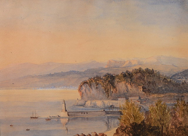 Appraisal: WILLIAM COLLINGWOOD - A continental lake with boats watercolour x