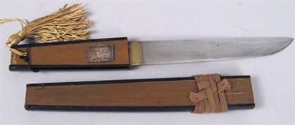 Appraisal: Japanese fan mounted tanto th century curved blade no visible