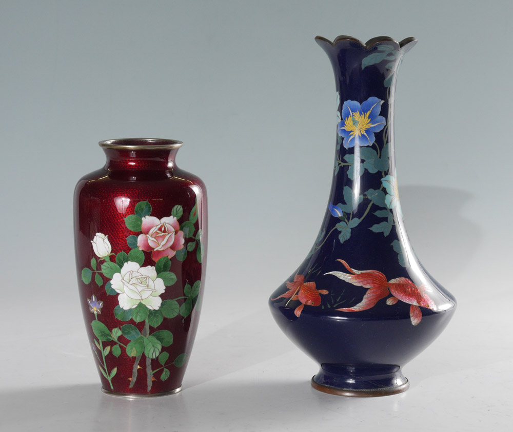 Appraisal: CLOISONNE VASES piece total to include Blue ground with floral